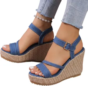 Sandals for Women Platform Ankle Strap Sandals Open Toe Espadrille High Heeled Wedge Sandals Concise Casual Summer Shoes