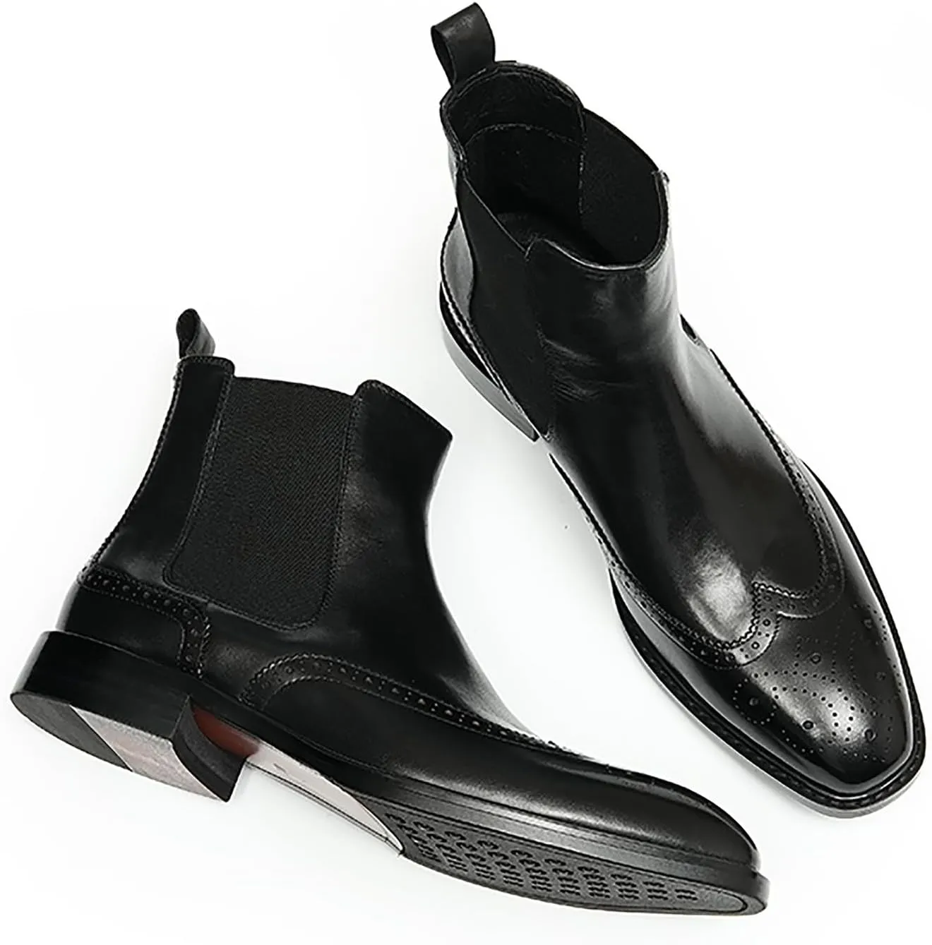Santimon Chelsea Boots Men Black Dress Leather Wingtips Brogues Boots Fashion Formal Pull On Ankle Dress Boots for Men
