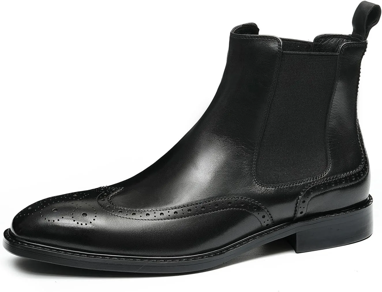 Santimon Chelsea Boots Men Black Dress Leather Wingtips Brogues Boots Fashion Formal Pull On Ankle Dress Boots for Men