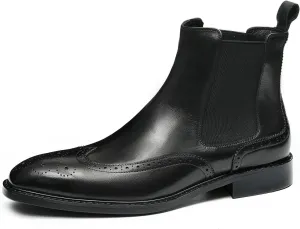 Santimon Chelsea Boots Men Black Dress Leather Wingtips Brogues Boots Fashion Formal Pull On Ankle Dress Boots for Men
