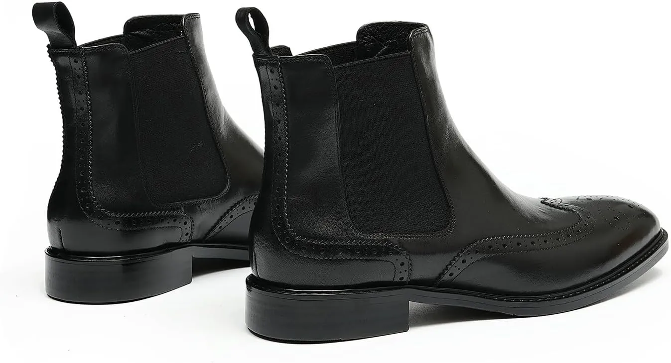 Santimon Chelsea Boots Men Black Dress Leather Wingtips Brogues Boots Fashion Formal Pull On Ankle Dress Boots for Men