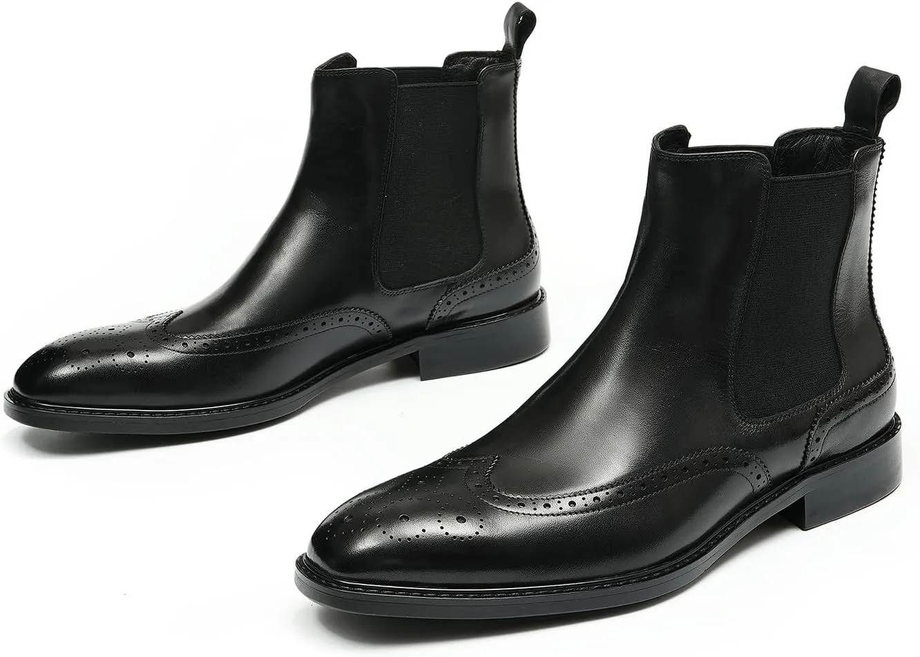 Santimon Chelsea Boots Men Black Dress Leather Wingtips Brogues Boots Fashion Formal Pull On Ankle Dress Boots for Men