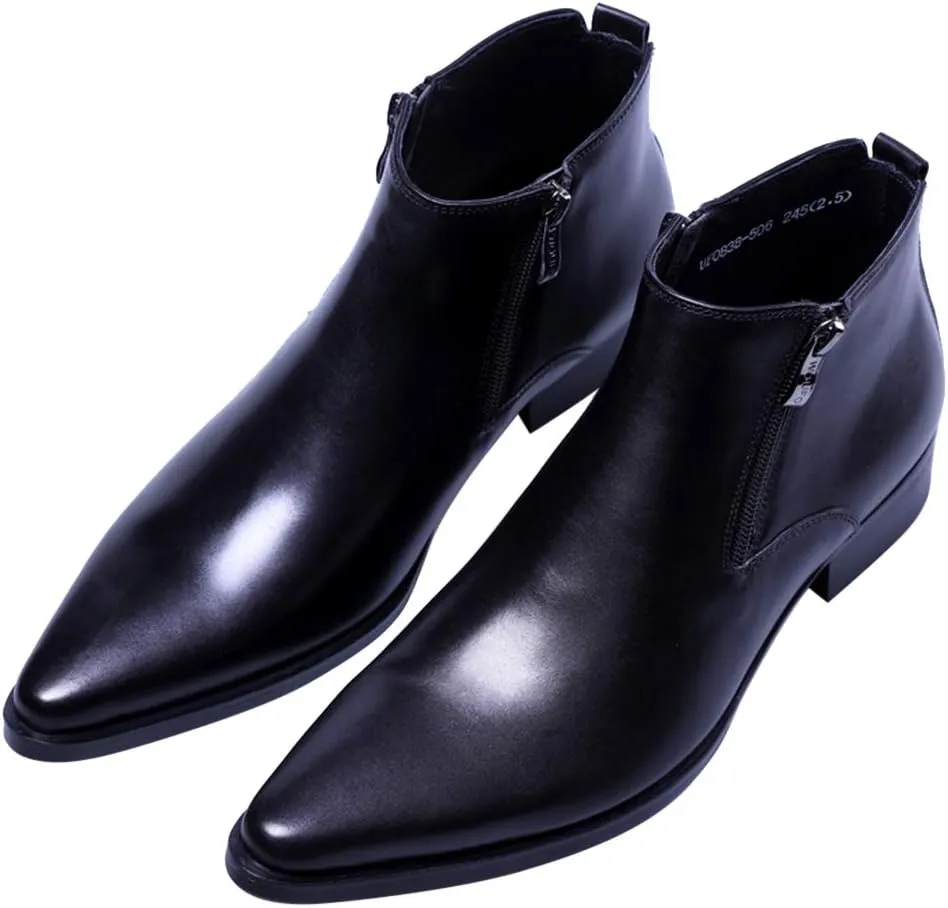 Santimon Men's Ankle Genuine Leather Dress Fashion Zipper Pointed Toe Casual Boots