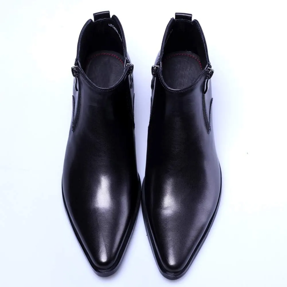 Santimon Men's Ankle Genuine Leather Dress Fashion Zipper Pointed Toe Casual Boots