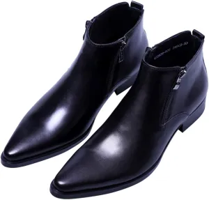 Santimon Men's Ankle Genuine Leather Dress Fashion Zipper Pointed Toe Casual Boots