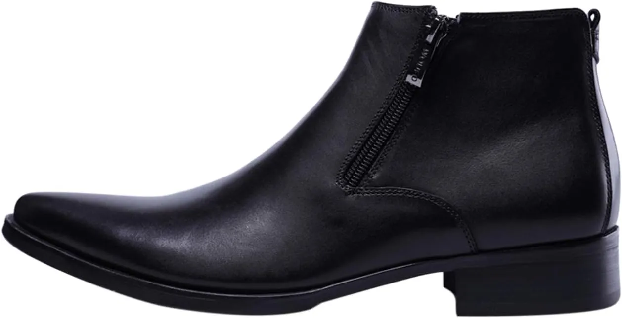 Santimon Men's Ankle Genuine Leather Dress Fashion Zipper Pointed Toe Casual Boots