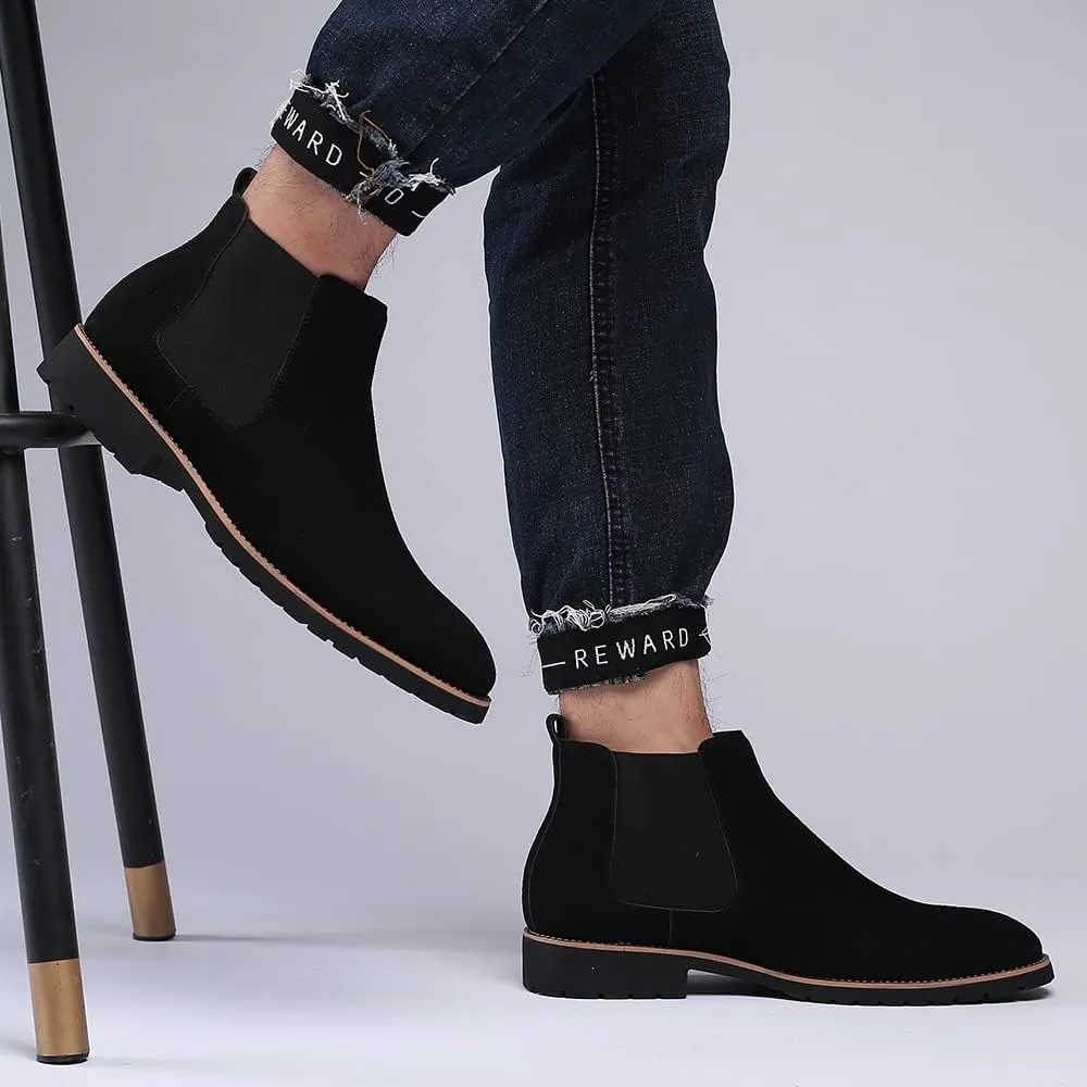Santimon Mens Chelsea Ankle Boot Suede Leather Slip-On Classic Dress Comfort Casual Chukka Boots