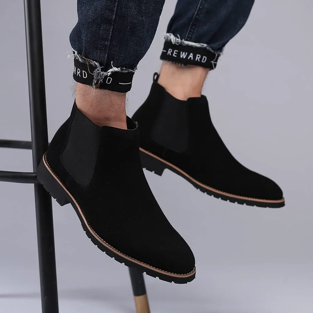 Santimon Mens Chelsea Ankle Boot Suede Leather Slip-On Classic Dress Comfort Casual Chukka Boots