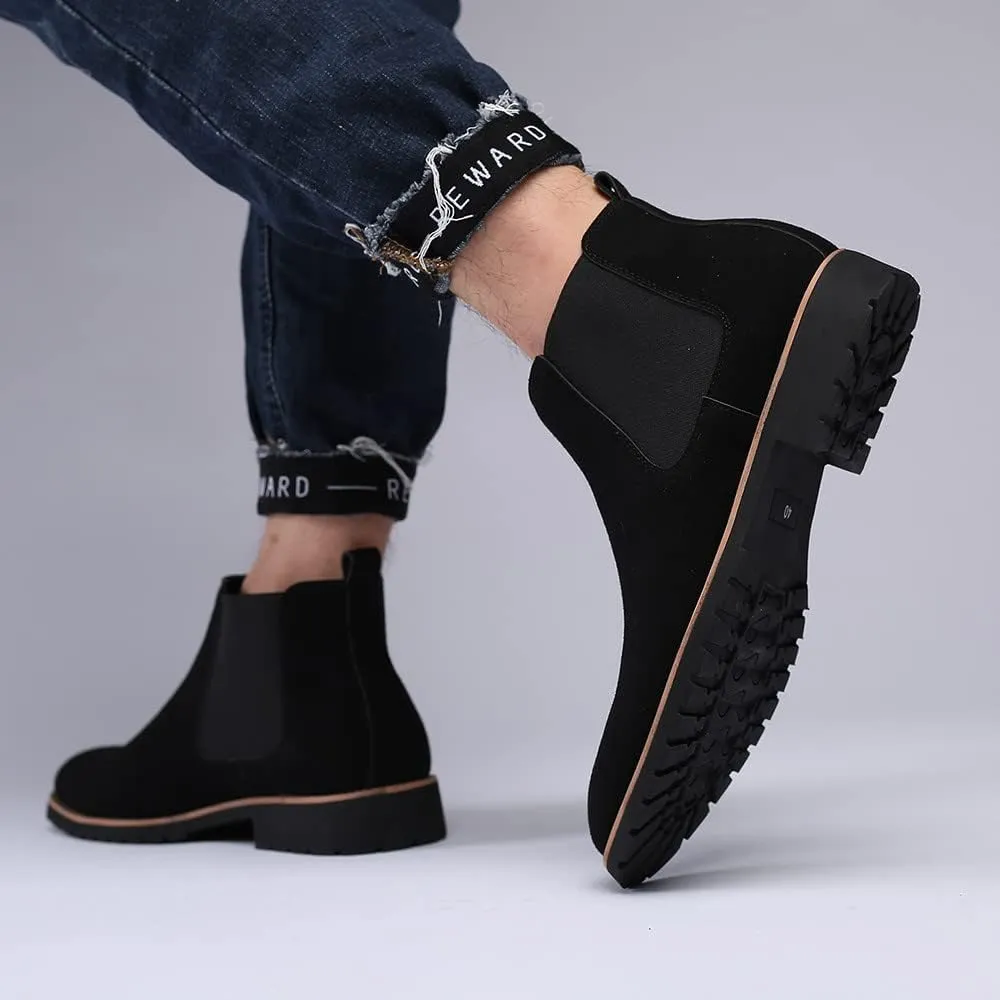 Santimon Mens Chelsea Ankle Boot Suede Leather Slip-On Classic Dress Comfort Casual Chukka Boots