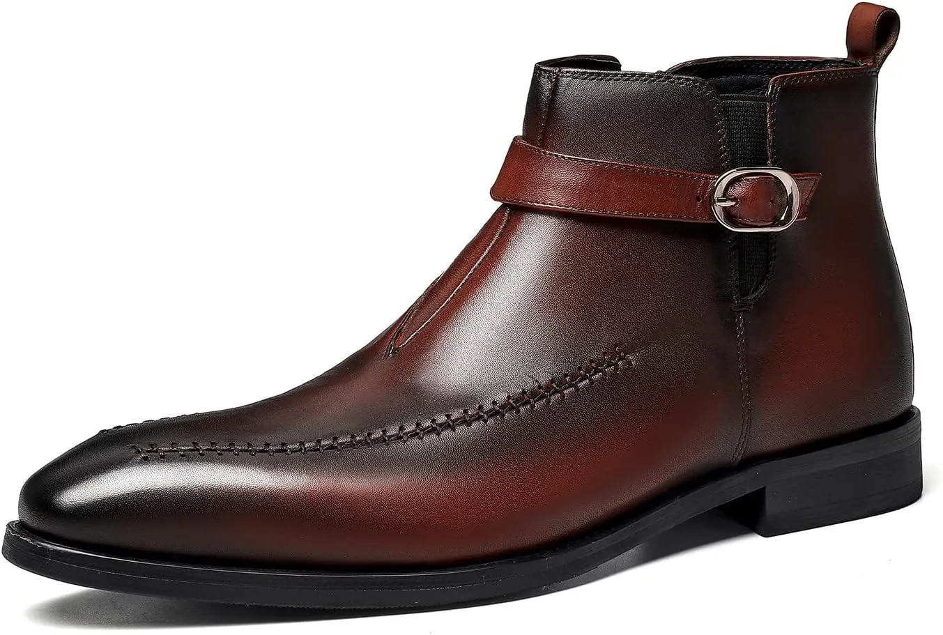 Santimon Men's Chelsea Ankle Dress Leather Buckle Strap Monk Boots Black Brown
