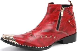 Santimon Mens Chelsea Boots Dress Casual Party Disco Western Boots Metal Pointed Toe Leather Double Zipper Beads Ankle Boots Singer Ballroom Wedding Prom Cowboy Boots