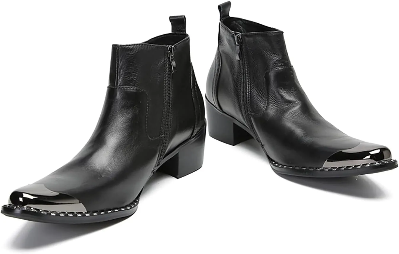 Santimon Mens Chelsea Boots Party Dress Casual Genuine Leather Beaded Zipper Metal Square Toe Ankle Boots Fashion Prom Wedding Tuxedo Western Ballroom Disco Cowboy Chukka Boots for Mens