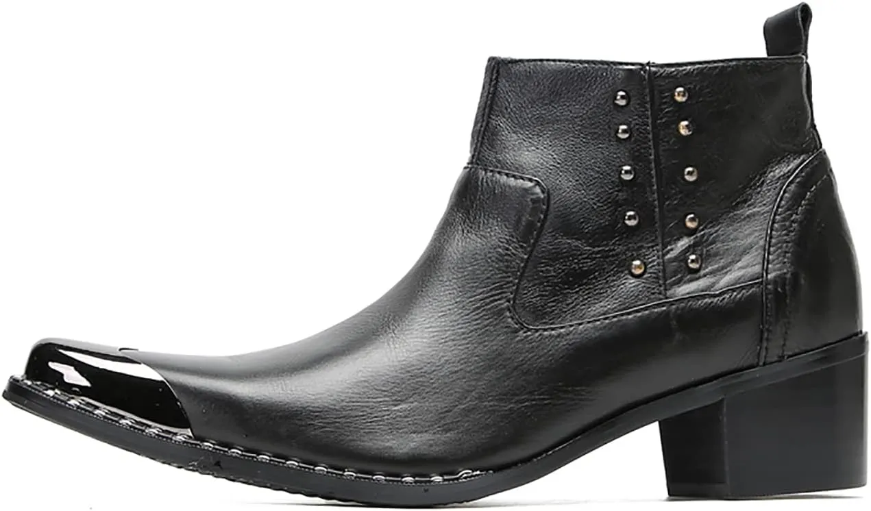 Santimon Mens Chelsea Boots Party Dress Casual Genuine Leather Beaded Zipper Metal Square Toe Ankle Boots Fashion Prom Wedding Tuxedo Western Ballroom Disco Cowboy Chukka Boots for Mens
