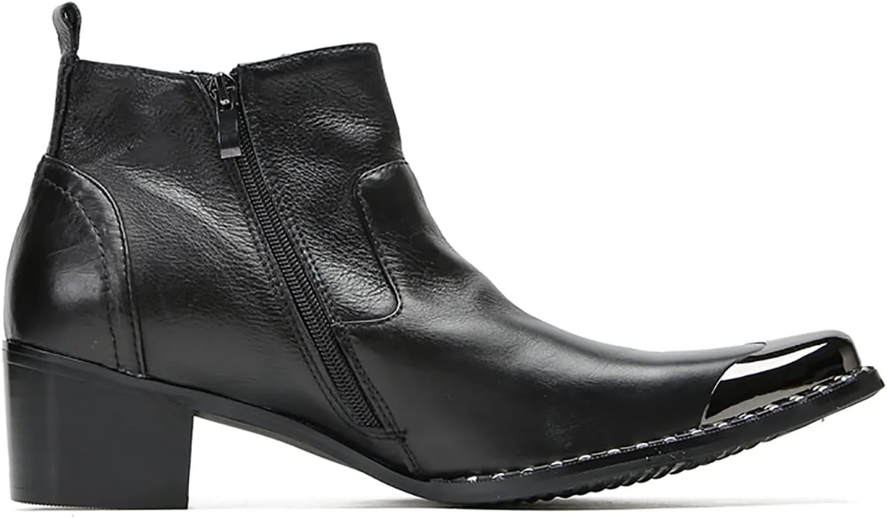 Santimon Mens Chelsea Boots Party Dress Casual Genuine Leather Beaded Zipper Metal Square Toe Ankle Boots Fashion Prom Wedding Tuxedo Western Ballroom Disco Cowboy Chukka Boots for Mens