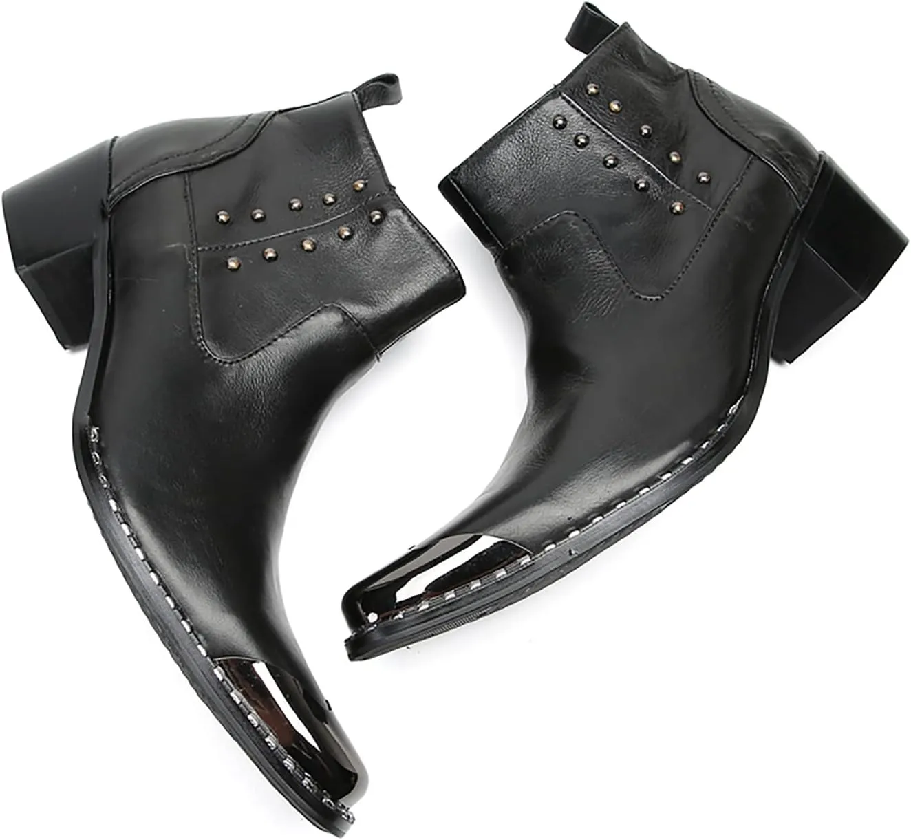 Santimon Mens Chelsea Boots Party Dress Casual Genuine Leather Beaded Zipper Metal Square Toe Ankle Boots Fashion Prom Wedding Tuxedo Western Ballroom Disco Cowboy Chukka Boots for Mens