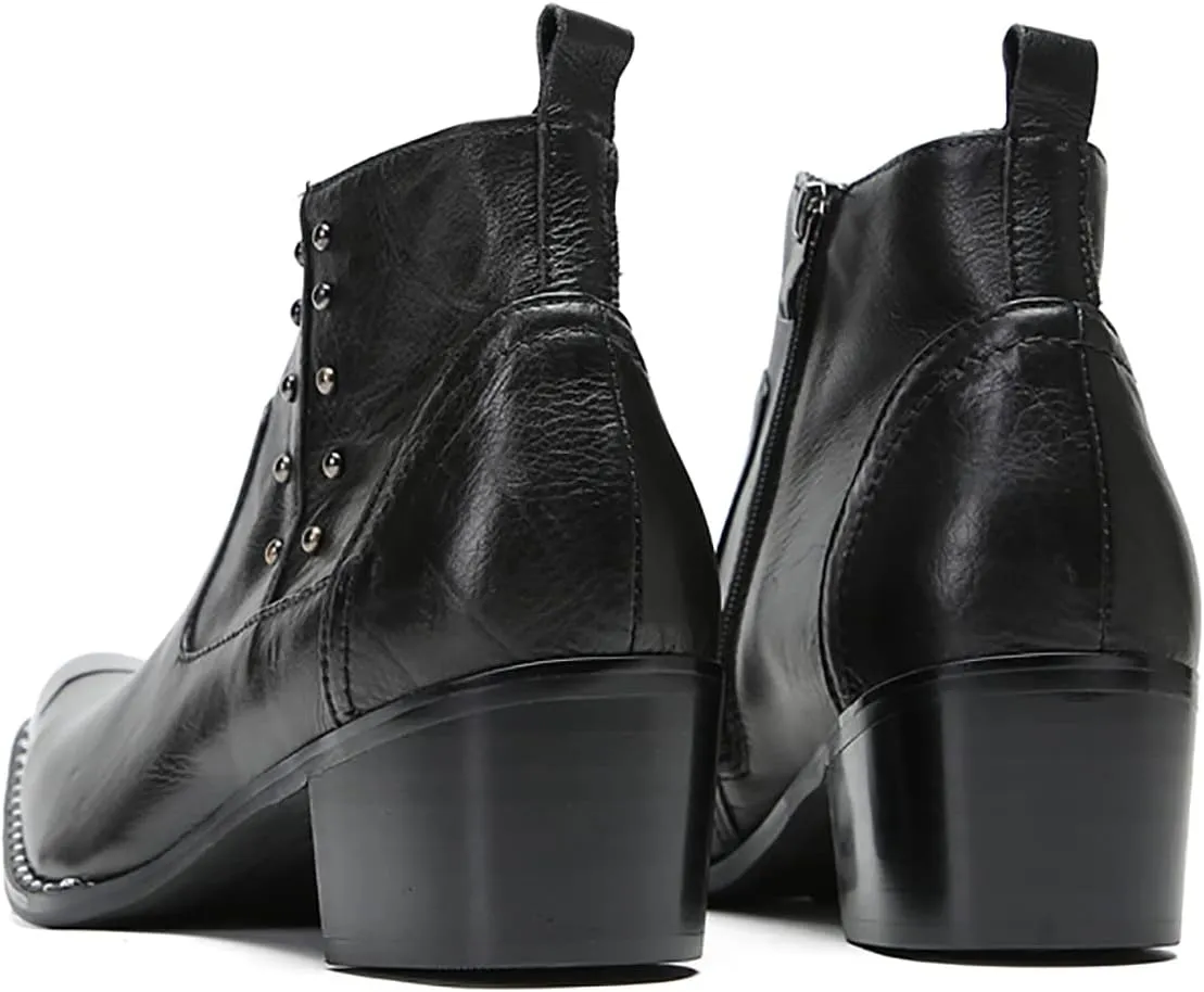 Santimon Mens Chelsea Boots Party Dress Casual Genuine Leather Beaded Zipper Metal Square Toe Ankle Boots Fashion Prom Wedding Tuxedo Western Ballroom Disco Cowboy Chukka Boots for Mens