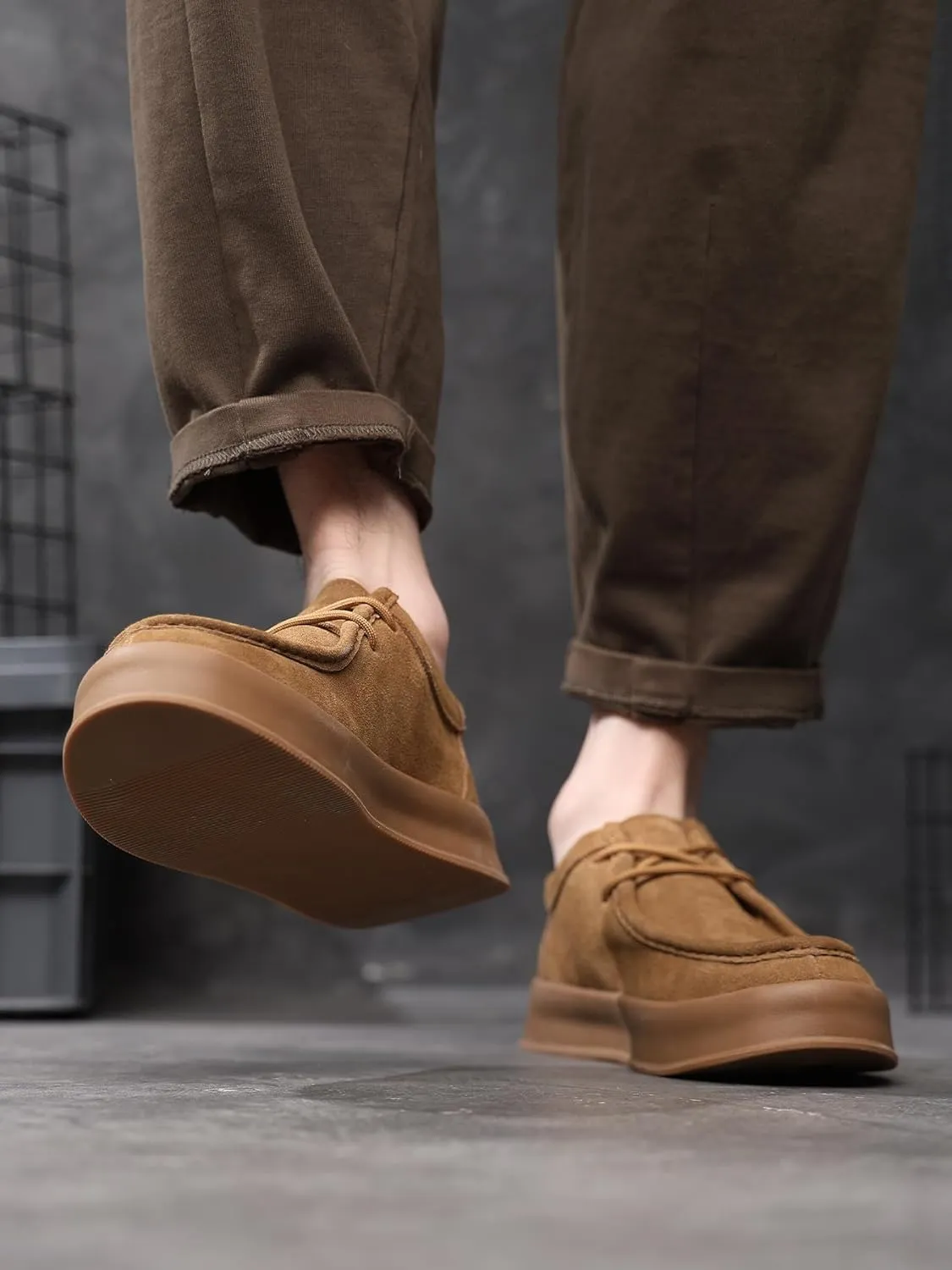 Santimon Men's Suede Leather Lace Up Platform Oxfords Moc Toe Casual Derby Shoes Classic Work Office Business Dress Shoes