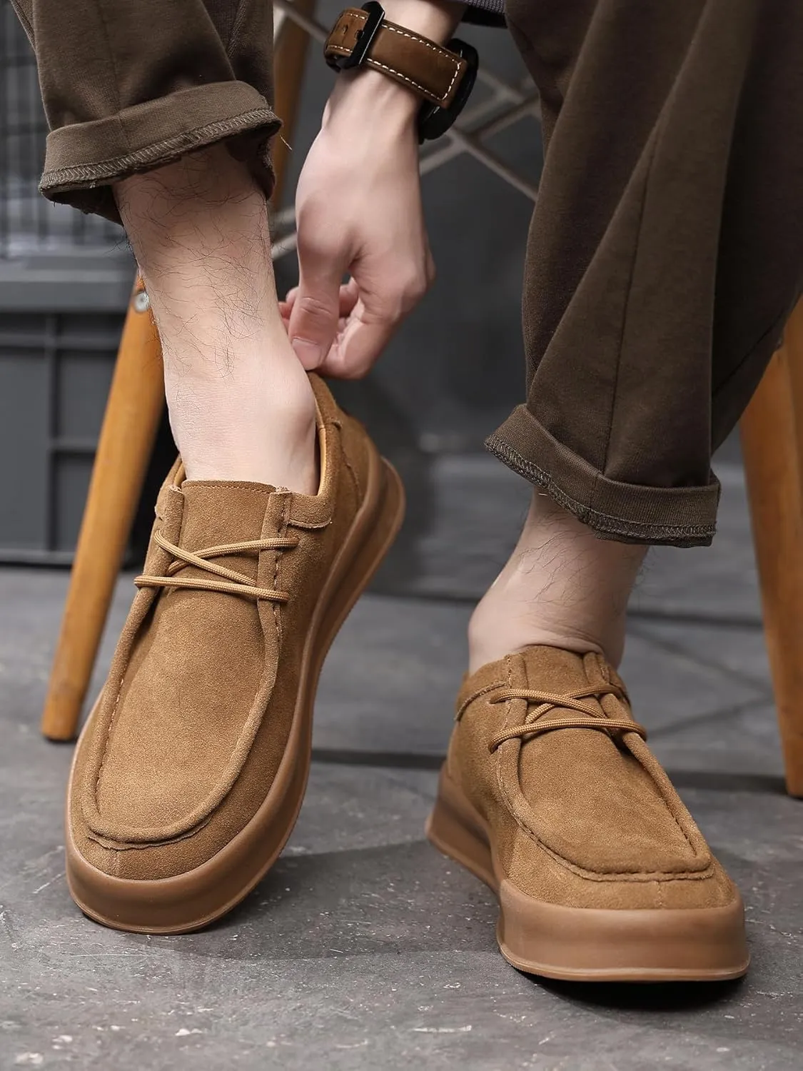 Santimon Men's Suede Leather Lace Up Platform Oxfords Moc Toe Casual Derby Shoes Classic Work Office Business Dress Shoes