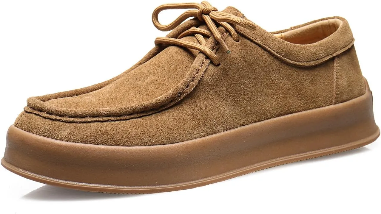 Santimon Men's Suede Leather Lace Up Platform Oxfords Moc Toe Casual Derby Shoes Classic Work Office Business Dress Shoes