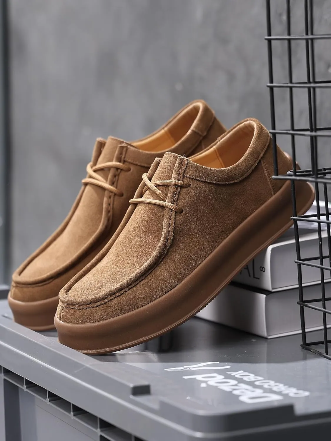 Santimon Men's Suede Leather Lace Up Platform Oxfords Moc Toe Casual Derby Shoes Classic Work Office Business Dress Shoes