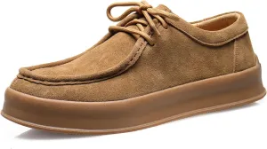 Santimon Men's Suede Leather Lace Up Platform Oxfords Moc Toe Casual Derby Shoes Classic Work Office Business Dress Shoes
