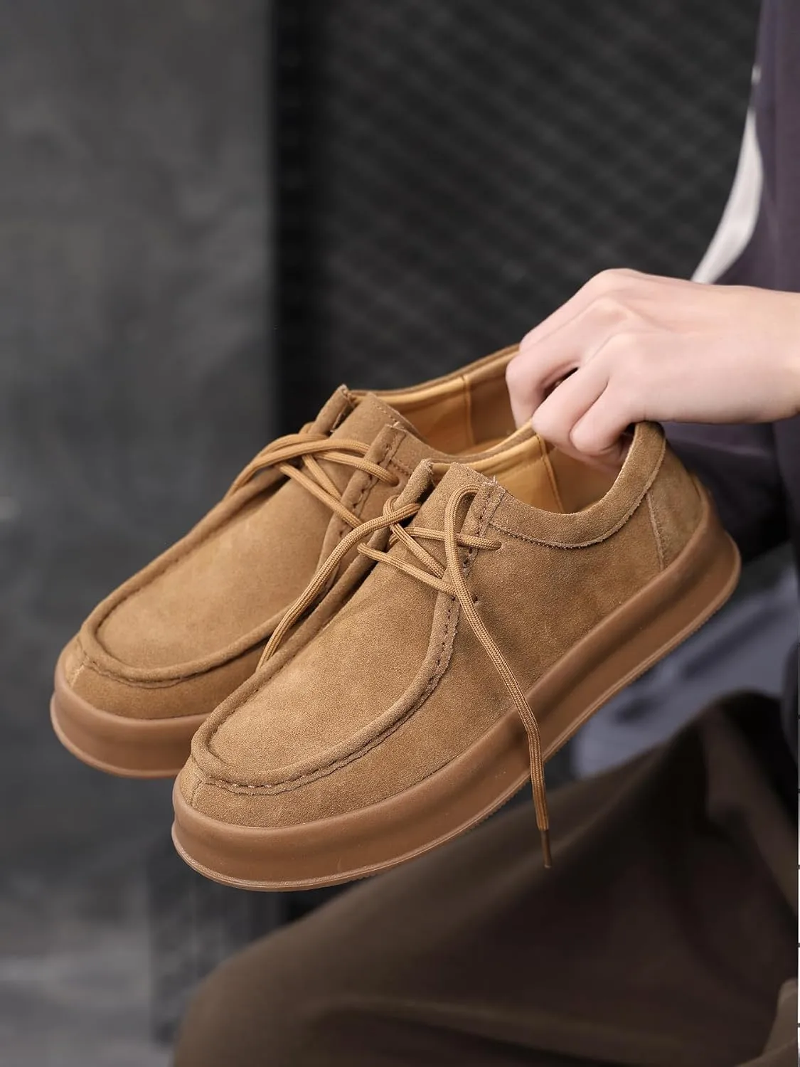 Santimon Men's Suede Leather Lace Up Platform Oxfords Moc Toe Casual Derby Shoes Classic Work Office Business Dress Shoes
