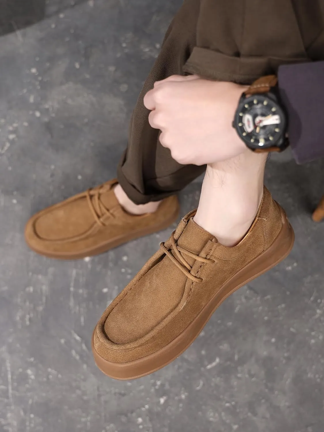 Santimon Men's Suede Leather Lace Up Platform Oxfords Moc Toe Casual Derby Shoes Classic Work Office Business Dress Shoes