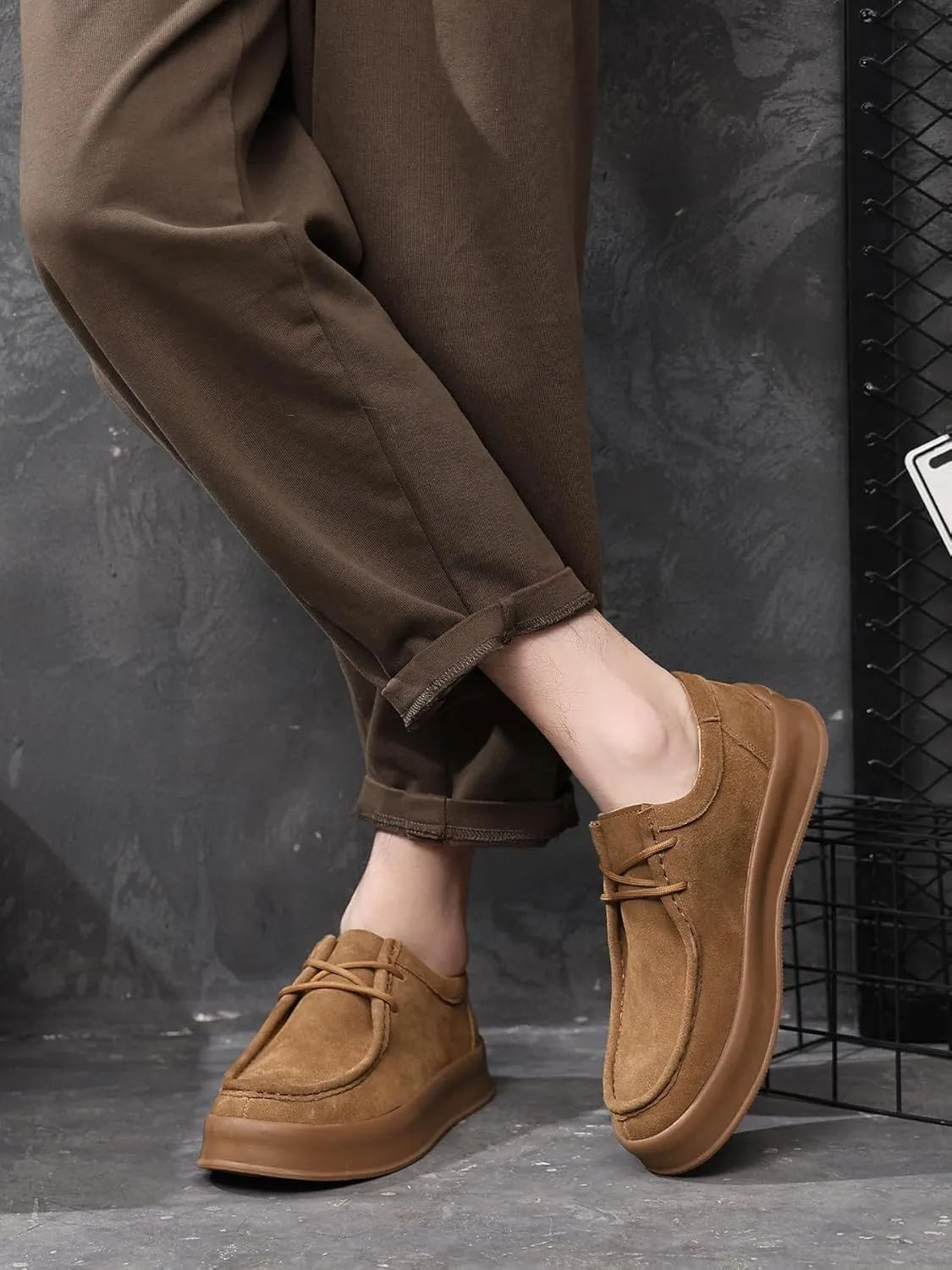 Santimon Men's Suede Leather Lace Up Platform Oxfords Moc Toe Casual Derby Shoes Classic Work Office Business Dress Shoes