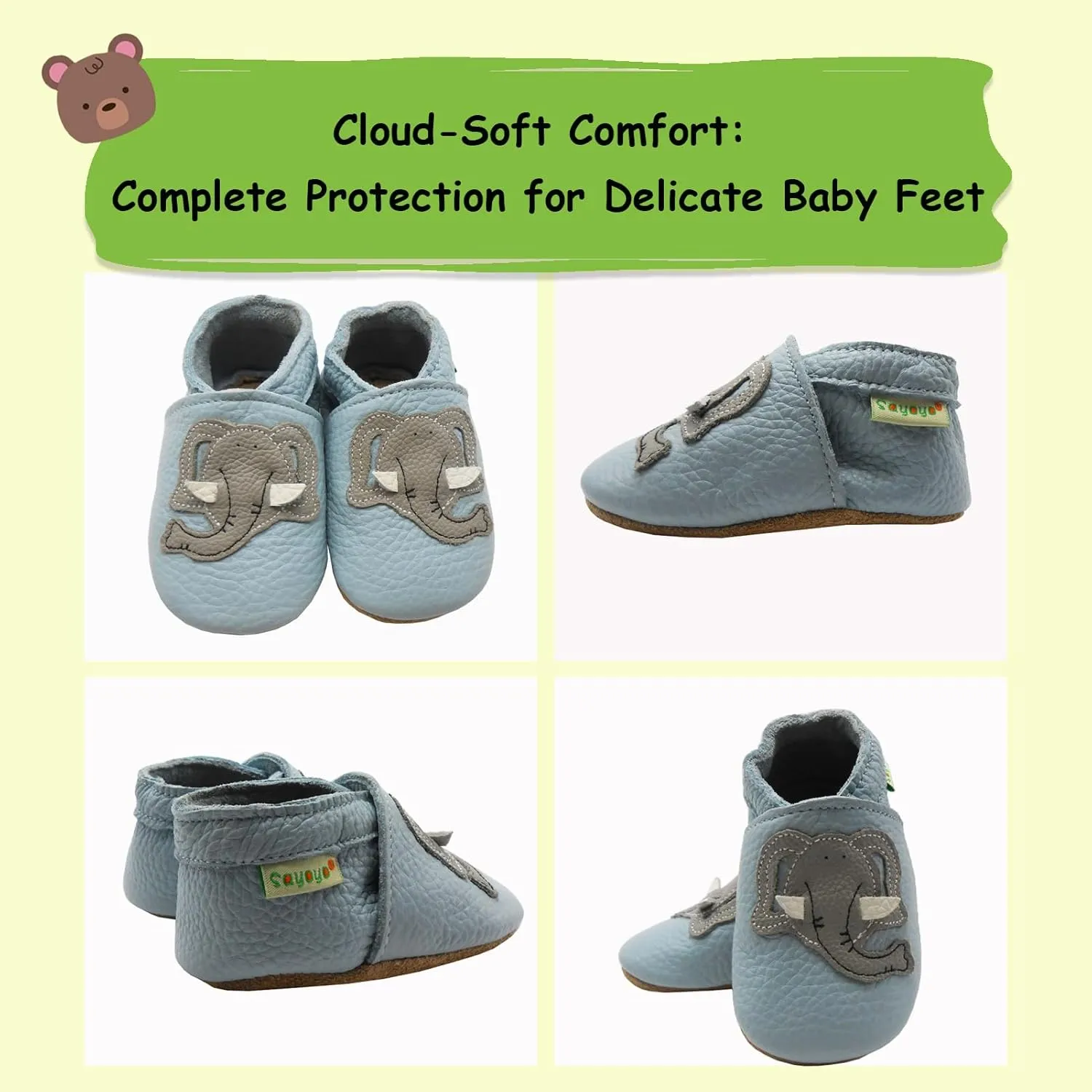 SAYOYO Baby Shoes Soft Leather Sole Infant Moccasins Toddler Prewalker Shoes