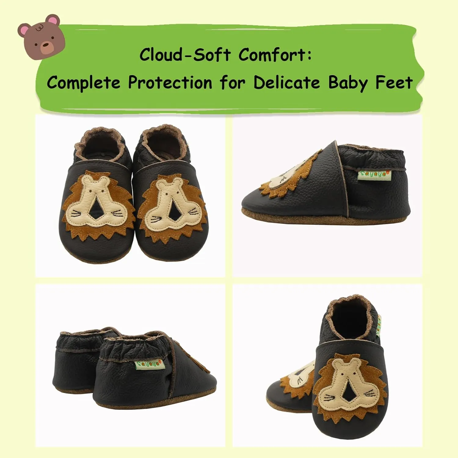 SAYOYO Baby Shoes Soft Leather Sole Infant Toddler Prewalker Shoes