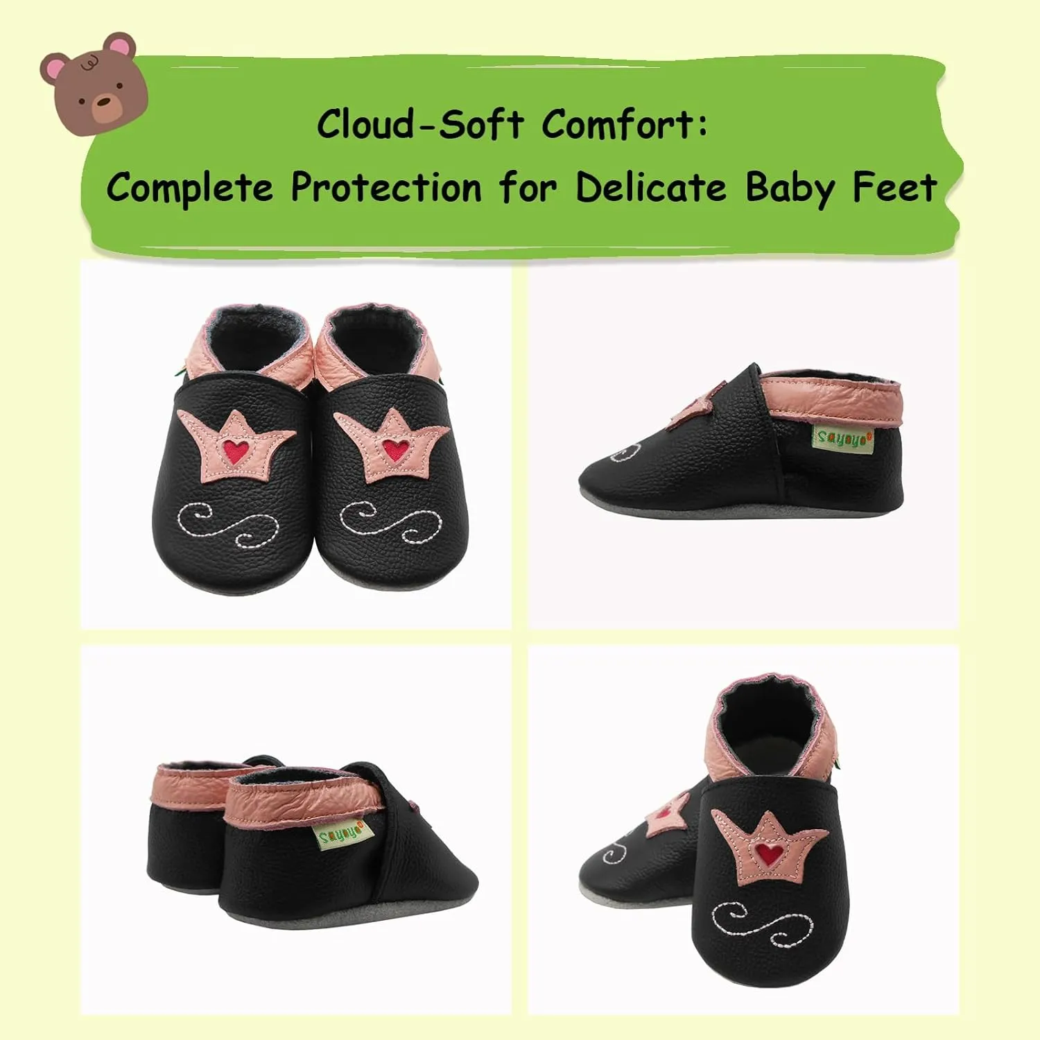 SAYOYO Baby Shoes Soft Leather Sole Infant Toddler Prewalker Shoes