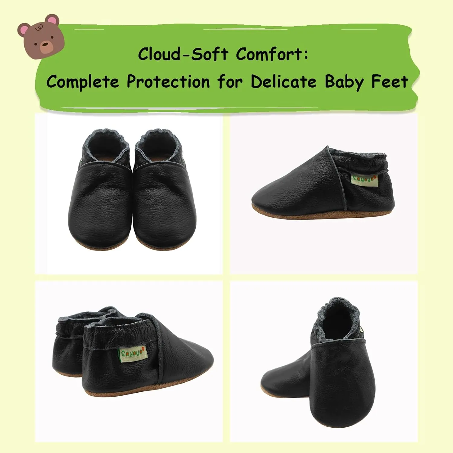 SAYOYO Baby Soft Sole Prewalkers Baby Toddler Shoes Leather Infant Shoes Dark Grey