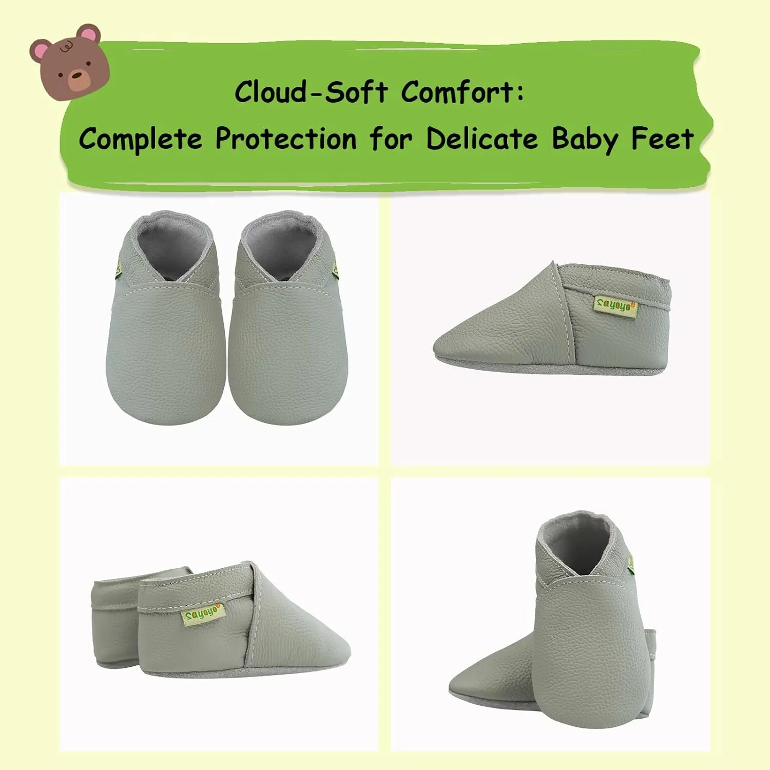 SAYOYO Baby Soft Sole Prewalkers Baby Toddler Shoes Leather Infant Shoes Dark Grey