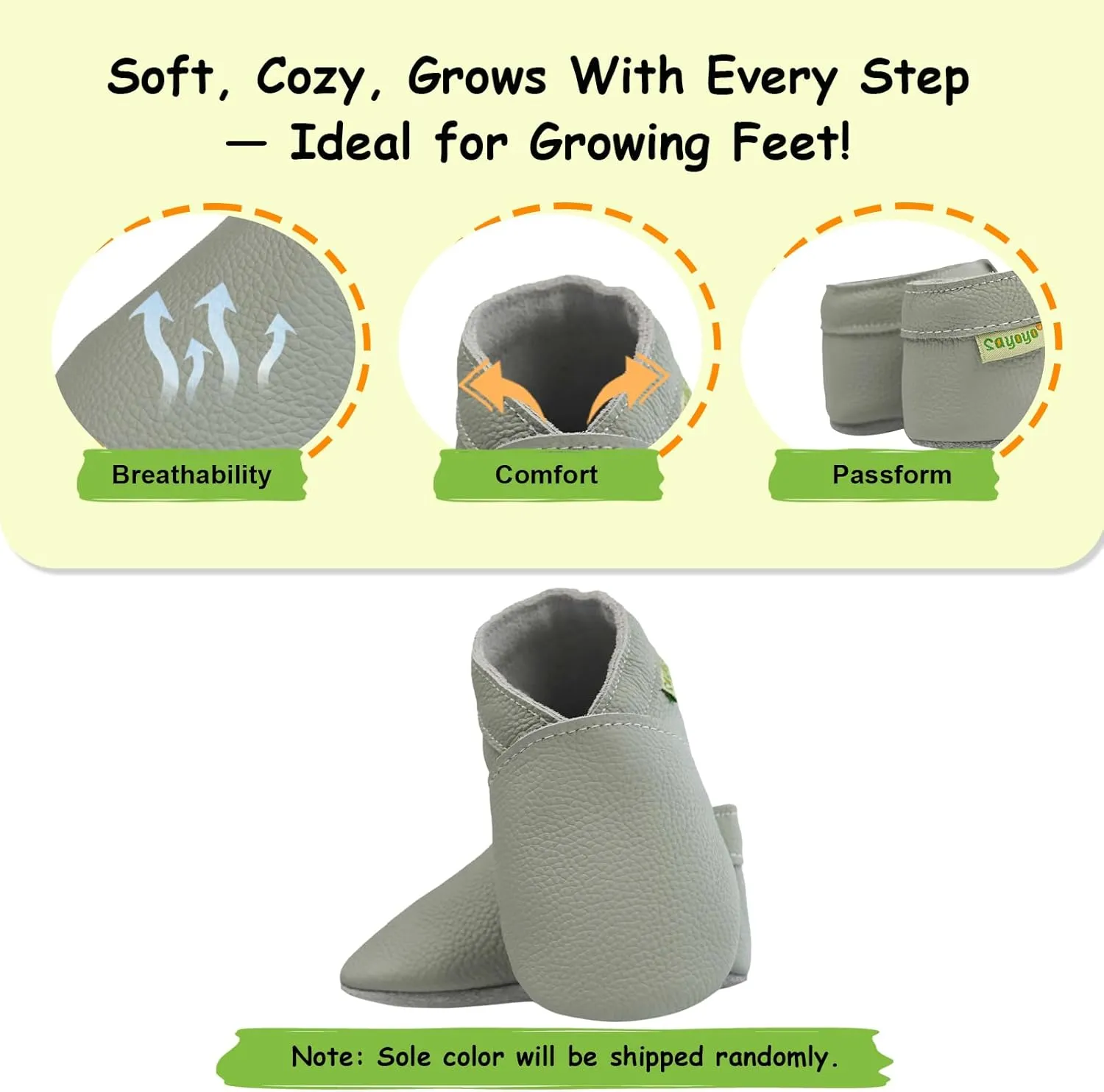 SAYOYO Baby Soft Sole Prewalkers Baby Toddler Shoes Leather Infant Shoes Dark Grey