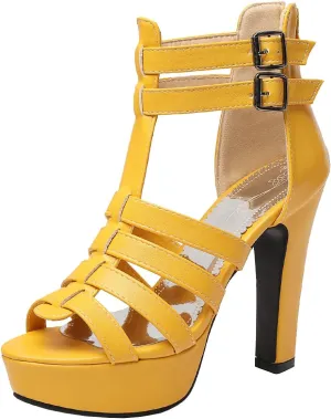 Scaoruki Women Fashion Platform Sandals Block High Heels Gladiator Summer Shoes