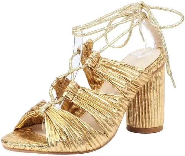 SEIFIN Women's Chunky Strappy Sandals Lace Up Open Toe Ankle Wrap Block High Heels for Women Tie Up Gladiator Sexy Heels for Prom Party Shoes