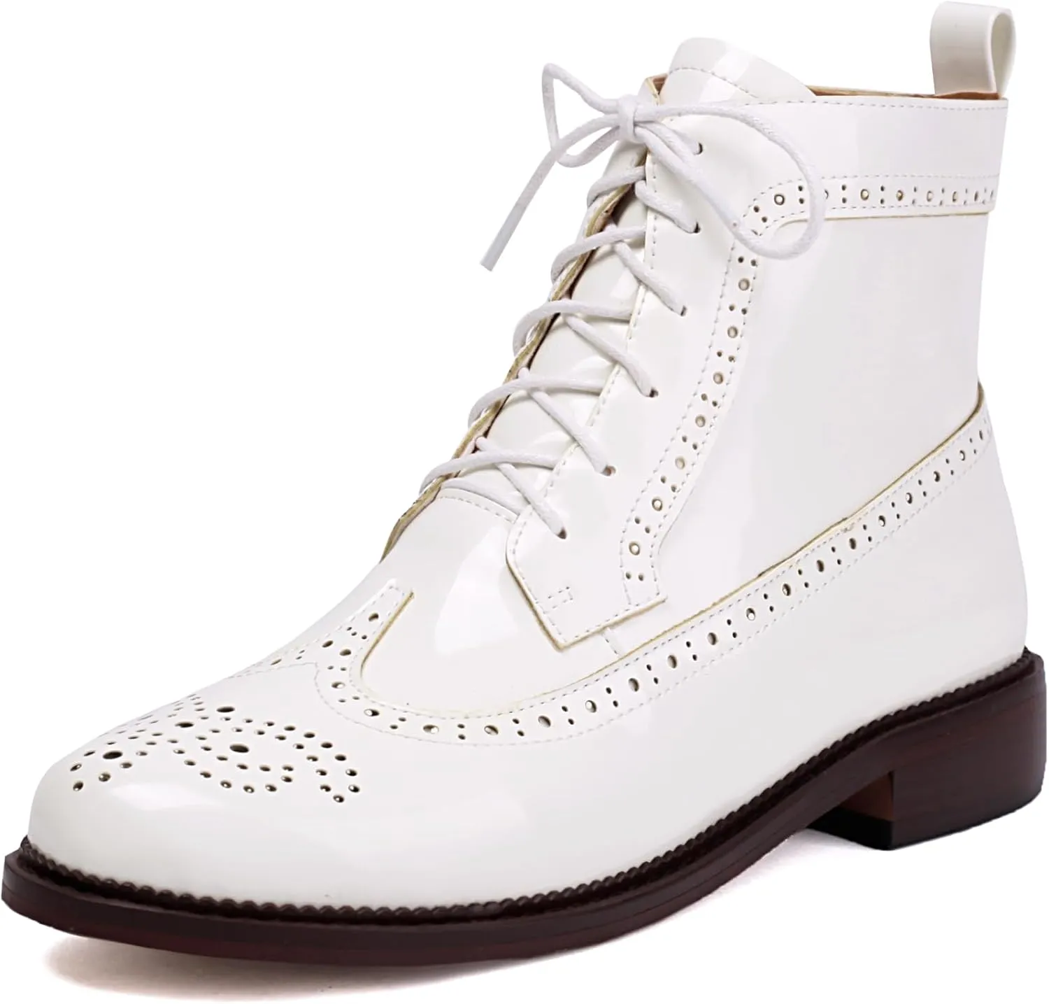 SEIFIN Women's Wingtip Oxford Boot Combat Boots Side Zip Ankle Motorcycle Boots Dressy Lace Up Wingtip Brogue Short Booties