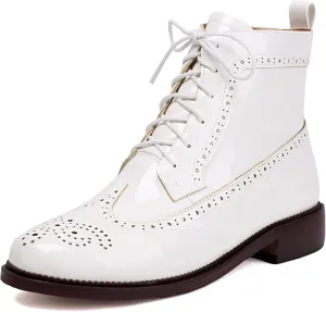 SEIFIN Women's Wingtip Oxford Boot Combat Boots Side Zip Ankle Motorcycle Boots Dressy Lace Up Wingtip Brogue Short Booties