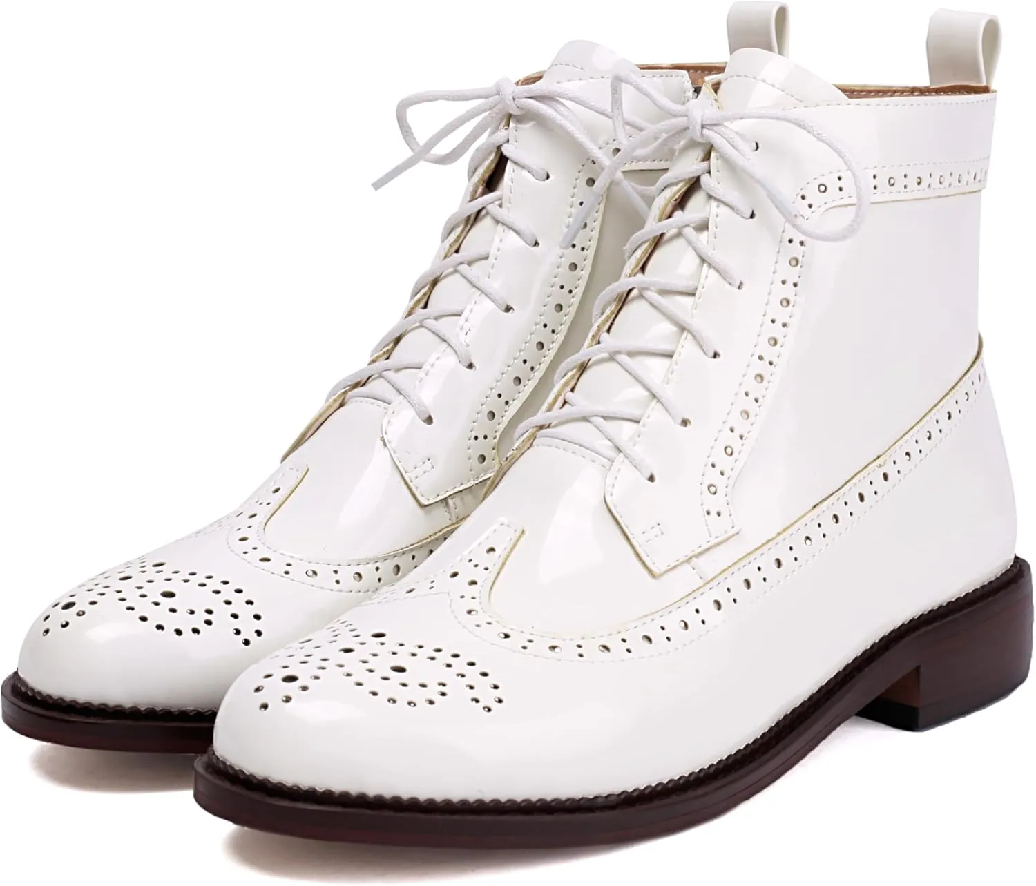 SEIFIN Women's Wingtip Oxford Boot Combat Boots Side Zip Ankle Motorcycle Boots Dressy Lace Up Wingtip Brogue Short Booties