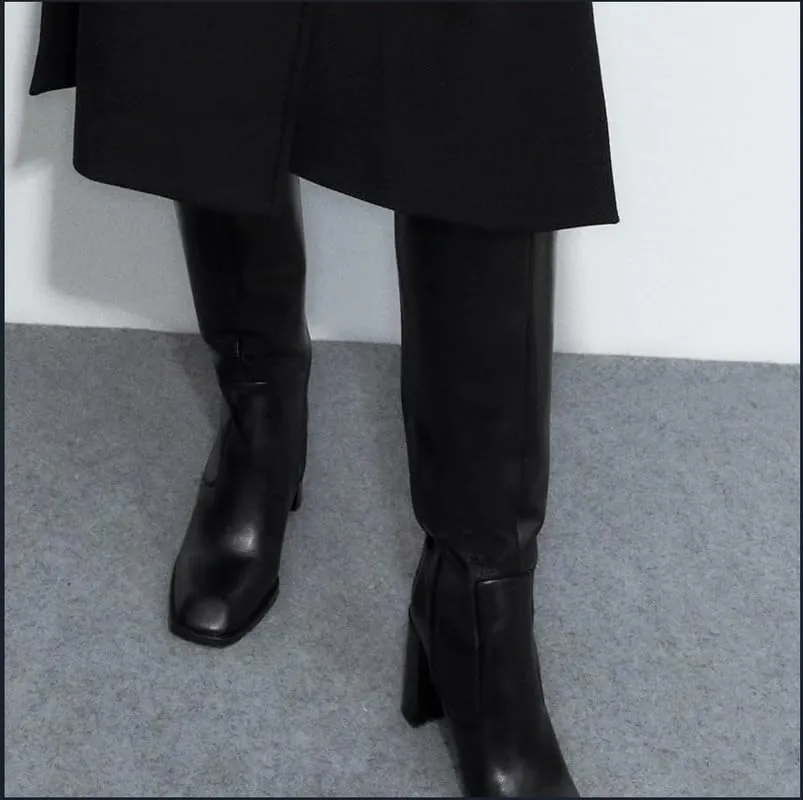 sexytag Knee High Boots for Women Gogo Boots Square Toe Chunky Heel Side Zipper Fashion Dress Boots