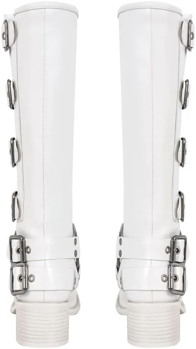 sexytag Knee High Riding Boots Multi Buckle Strap Pull On Gothic Motorcycle Boots