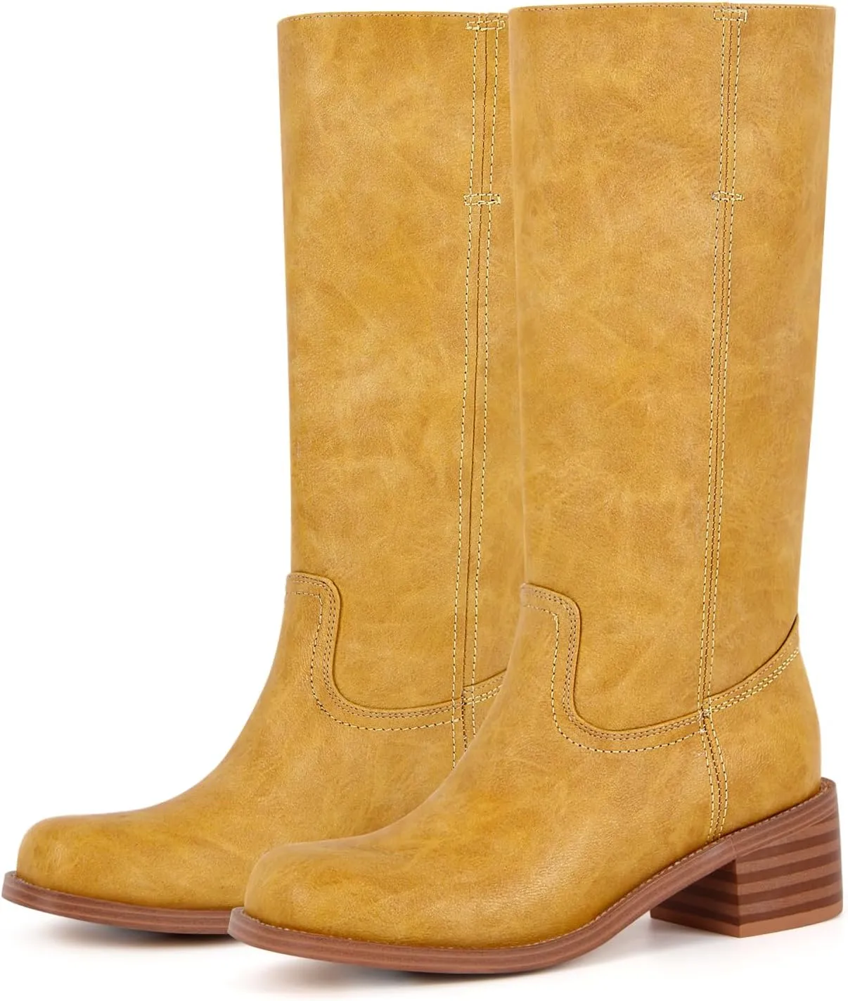 sexytag Women's Knee High Boots Campus Boots Square Toe Comfortable Chunky Block Heel Tall Fashion Boots