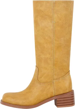 sexytag Women's Knee High Boots Campus Boots Square Toe Comfortable Chunky Block Heel Tall Fashion Boots