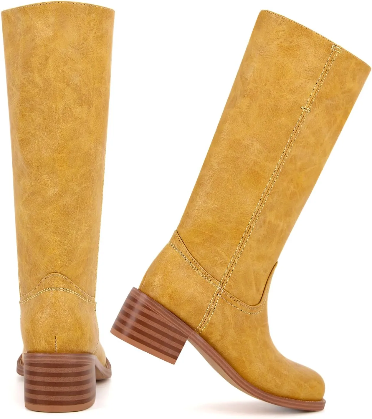sexytag Women's Knee High Boots Campus Boots Square Toe Comfortable Chunky Block Heel Tall Fashion Boots