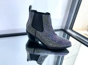 sexytag Women's Rhinestone Western Sparkly Cowboy Chelsea Boots Chunky Low Heel Pointed Toe Pull-On Short Ankle Booties