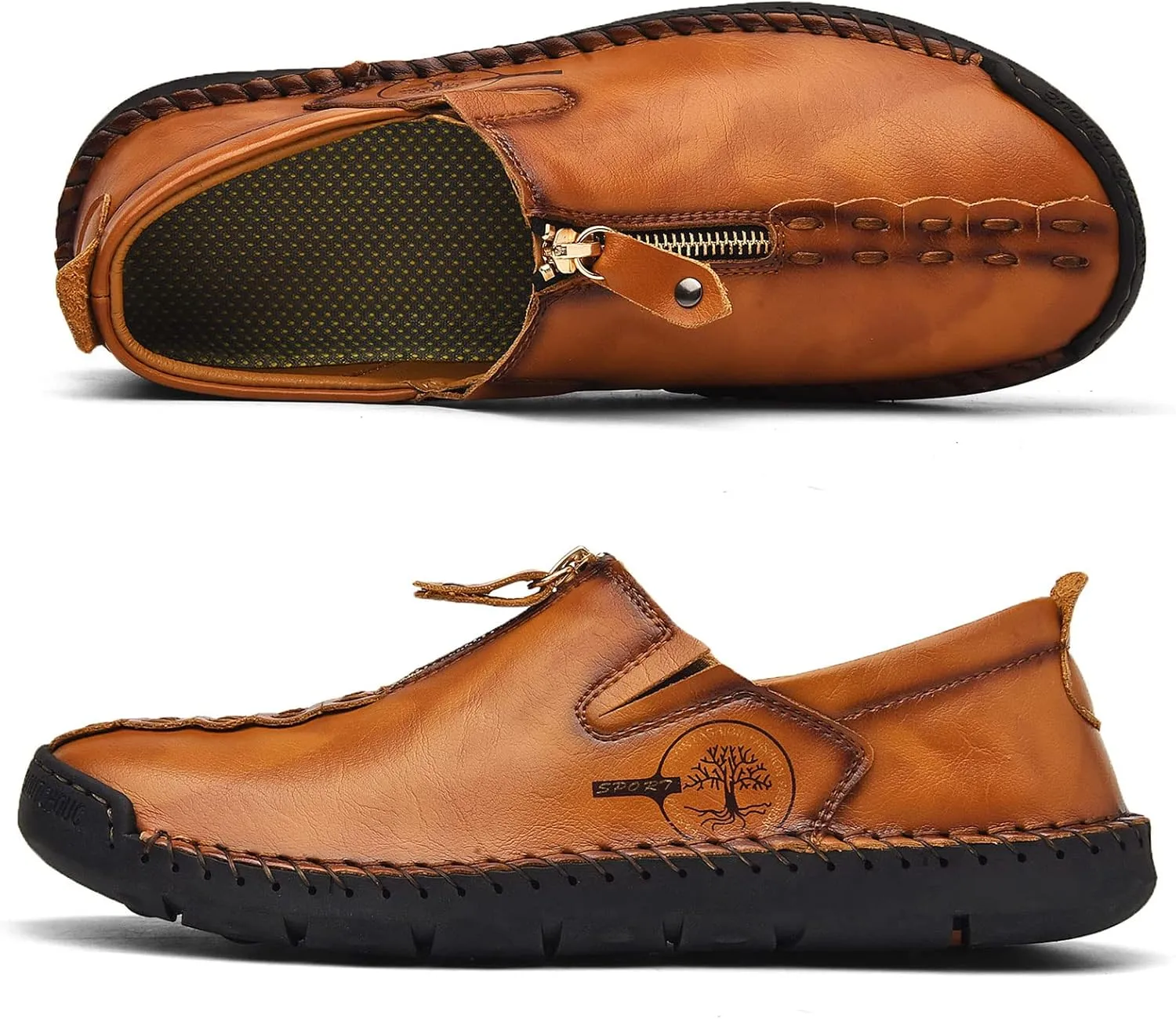 Shaire Men's Casual Leather Slip on Shoes, Breathable Comfortable Walking Shoes for Men