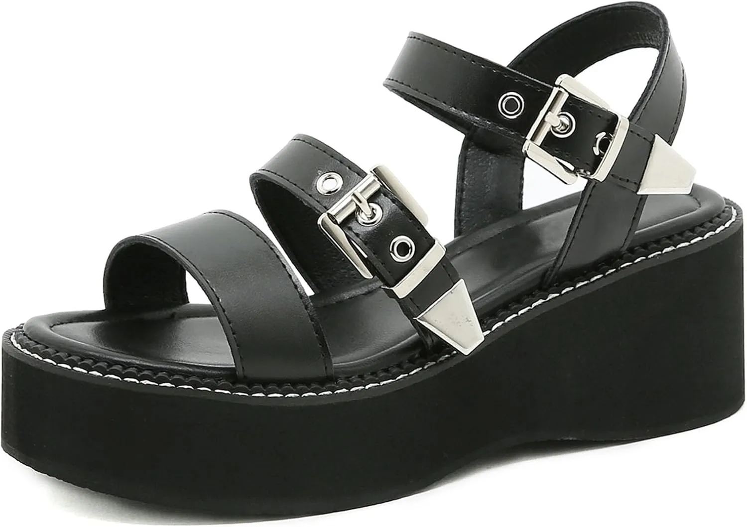SHEMEE Chunky Platform Gladiator Roman Sandals Women Black Punk Goth Shoes Multi Strap Lightweight Fisherman Wedge Sandal