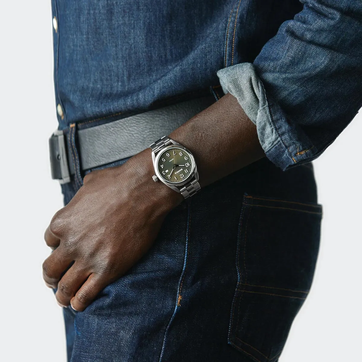 Shinola Derby 38mm Watch with Green Dial and Stainless Steel Bracelet (quartz movement)