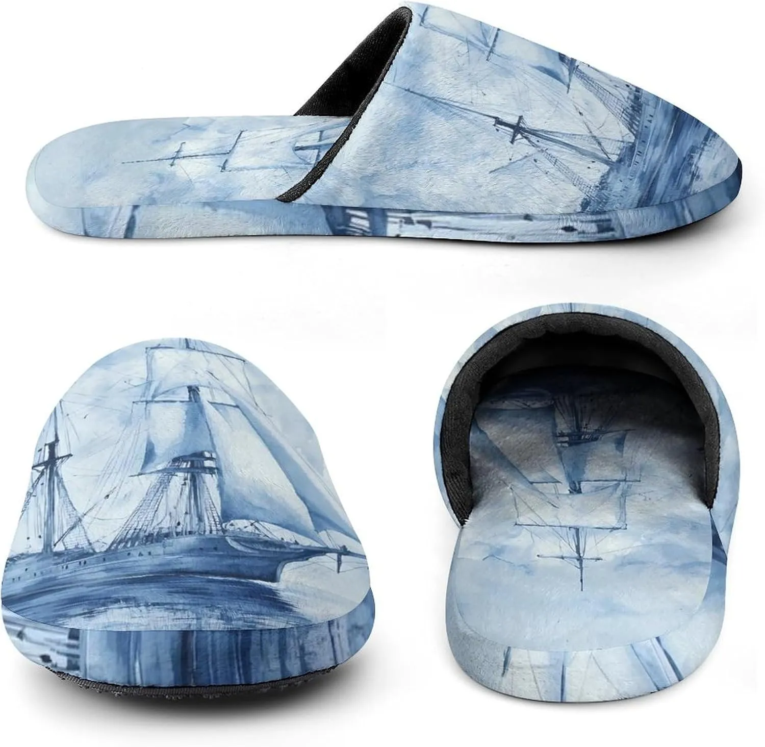Ships in The Glacier Comfort Mens Flannel Slippers Winter Warm Slip-on House Shoes For Home Office Hotel