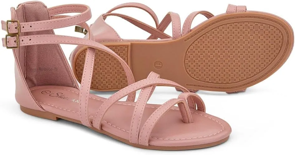 Shoe Land Flat Gladiator Sandals for Women 2025 – Fisherman Thong with Adjustable Ankle Strap & Back Zipper | Comfortable for Beach, Walking & Daily Wear